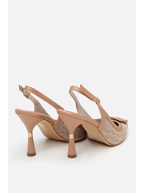 Kadın Bej Hasır Detaylı Arkası Açık Topuklu Ayakkabı - Görsel 7