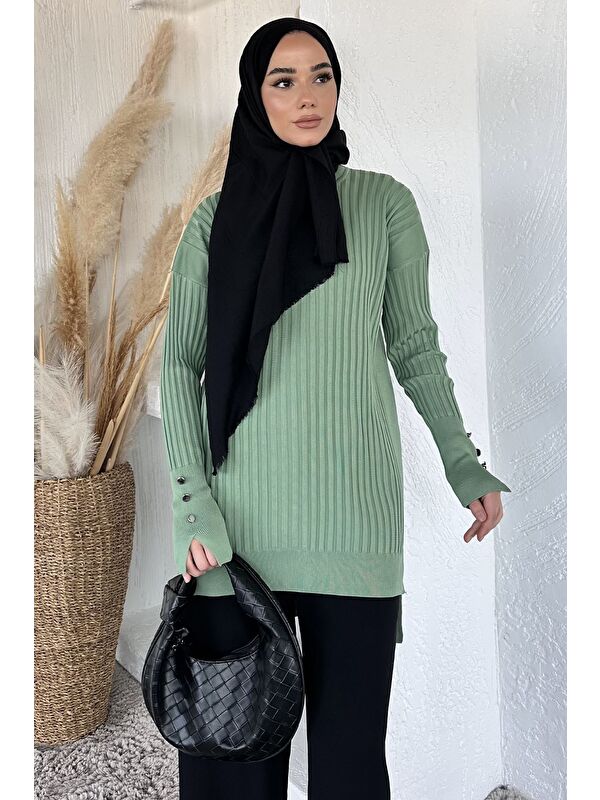 Julude Gülseli Bisiklet Yaka Tesettür Triko Tunik