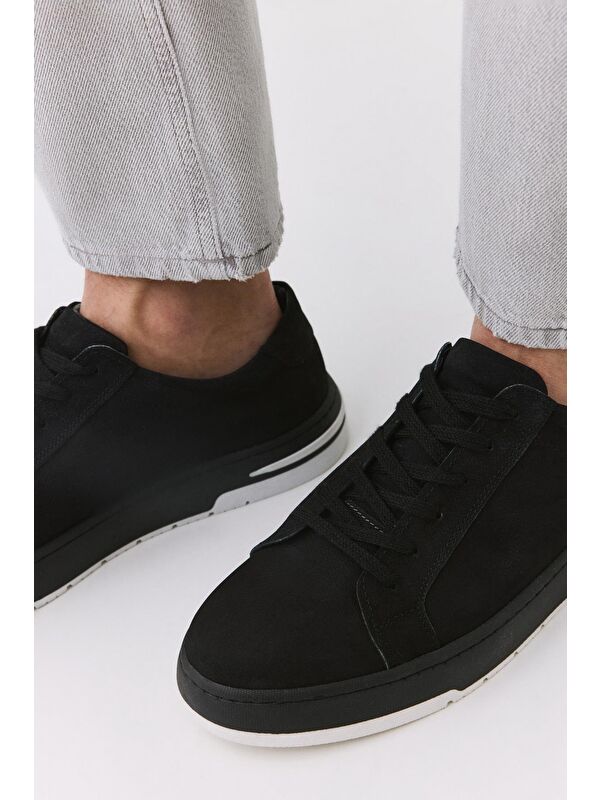 Erkek Nubuk Deri Siyah Spor Ayakkabı - Görsel 3