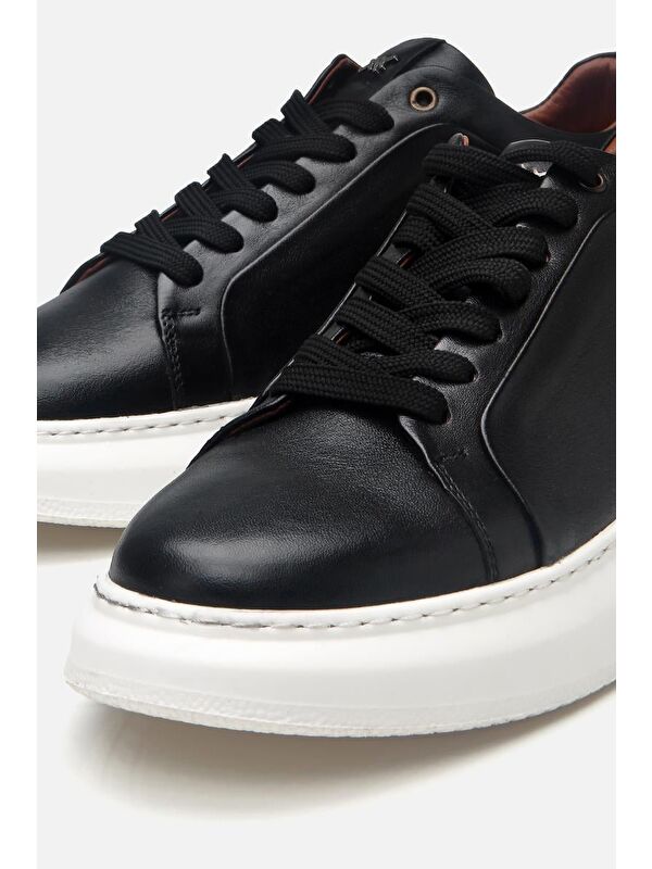 Erkek Deri Siyah Hafif Tabanlı Spor Ayakkabı - Görsel 6