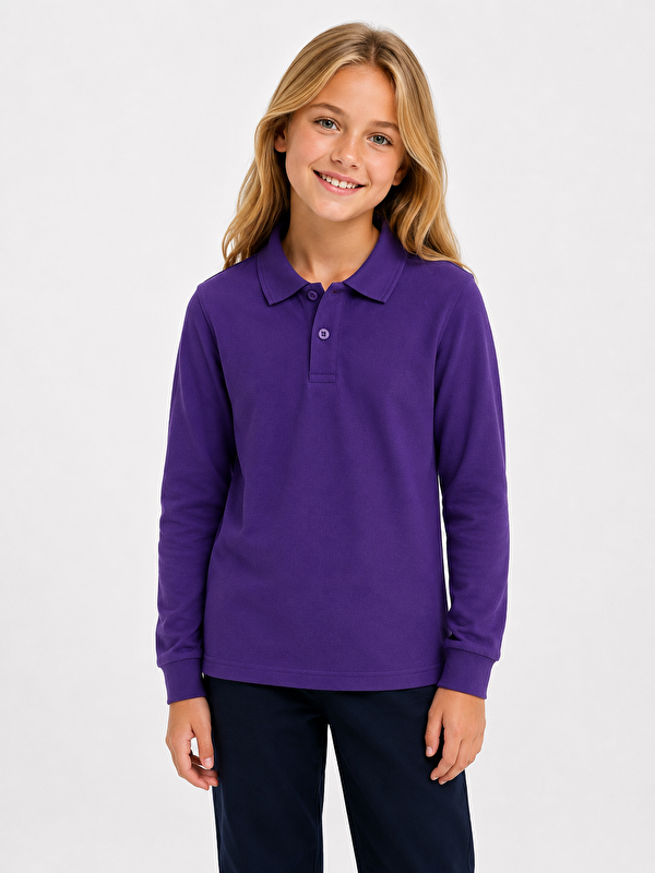 ajn Kids Polo Yaka Basic Uzun Kollu Unisex Kız Çocuk Tişört