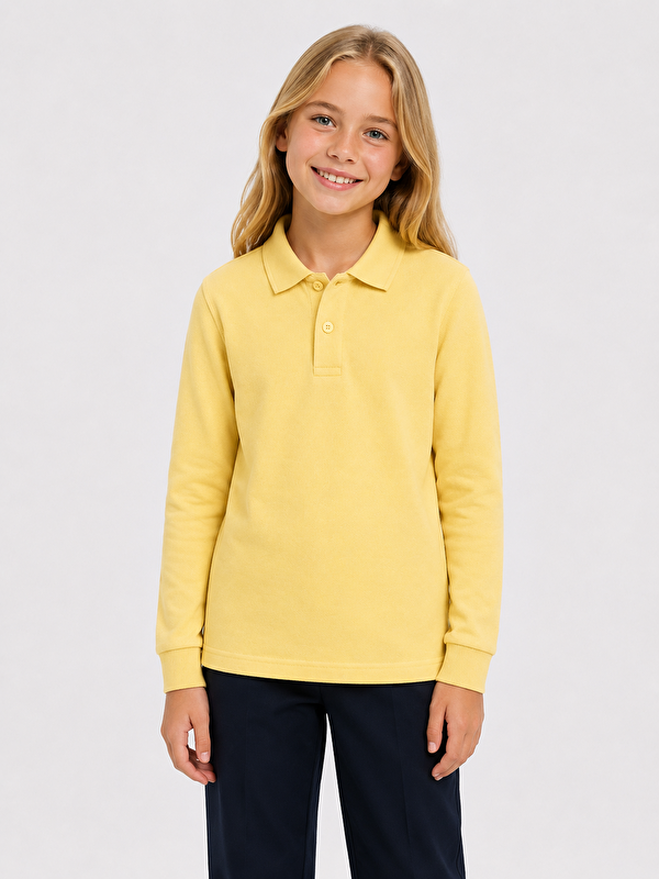 ajn Kids Polo Yaka Basic Uzun Kollu Unisex Kız Çocuk Tişört