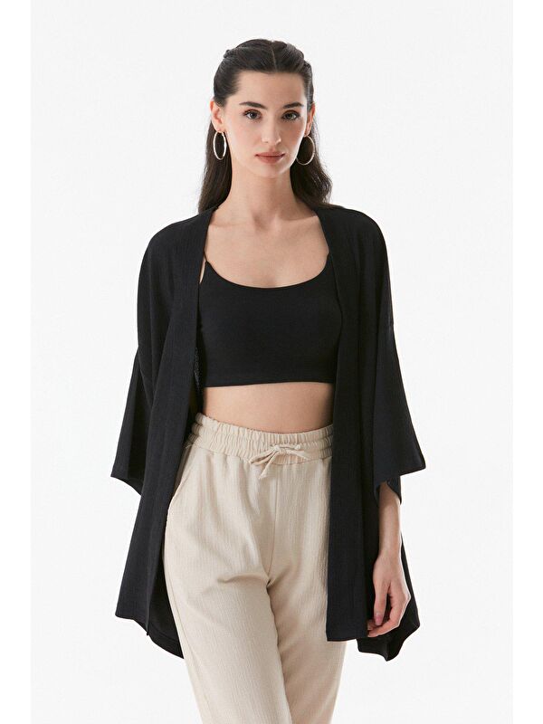 Fullamoda Basic Bürümcük Kumaş Şal Yaka Kimono