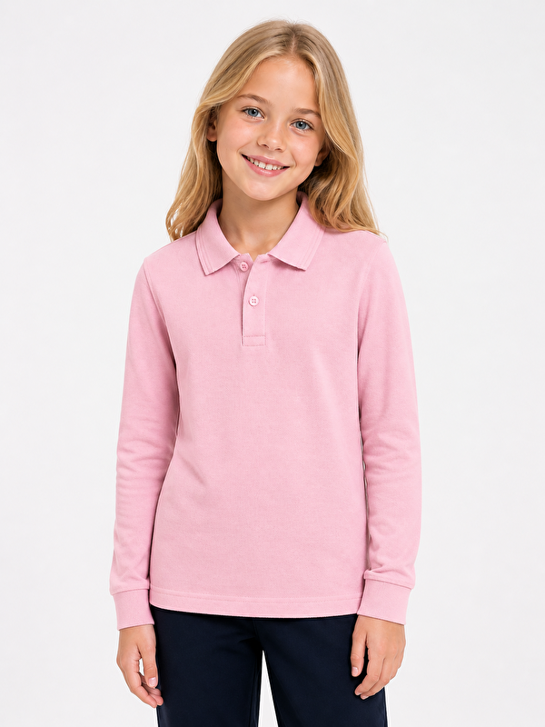 ajn Kids Polo Yaka Basic Uzun Kollu Unisex Kız Çocuk Tişört