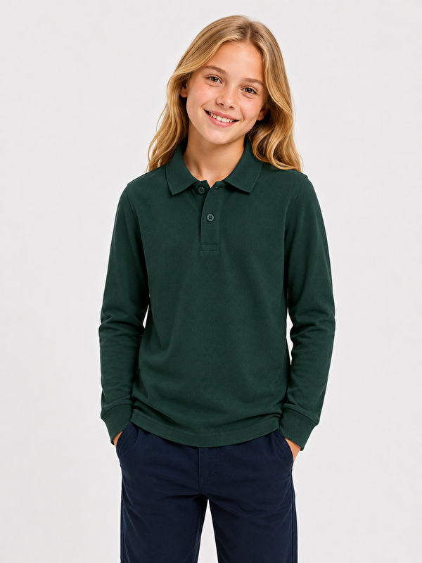 ajn Kids Polo Yaka Basic Uzun Kollu Unisex Kız Çocuk Tişört