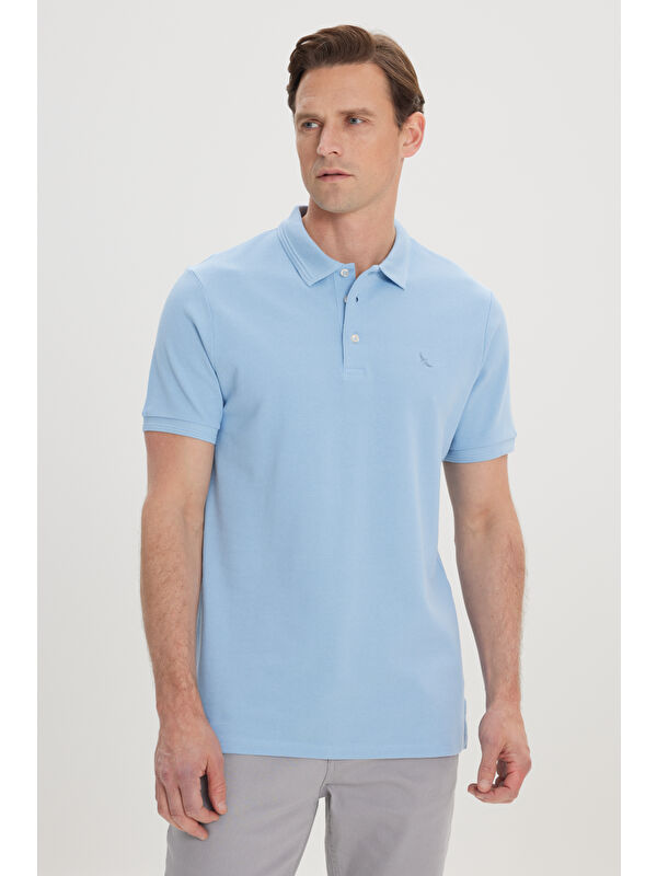 Altınyıldız Classics Erkek Açık Mavi Slim Fit Dar Kesim Polo Yaka %100 Pamuk Kısa Kollu Tişört