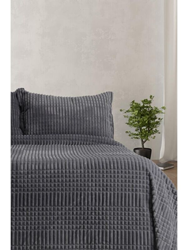 Çeyiz Diyarı Merinos Modern Line Tek Kişilik Battaniye Seti Antrasit