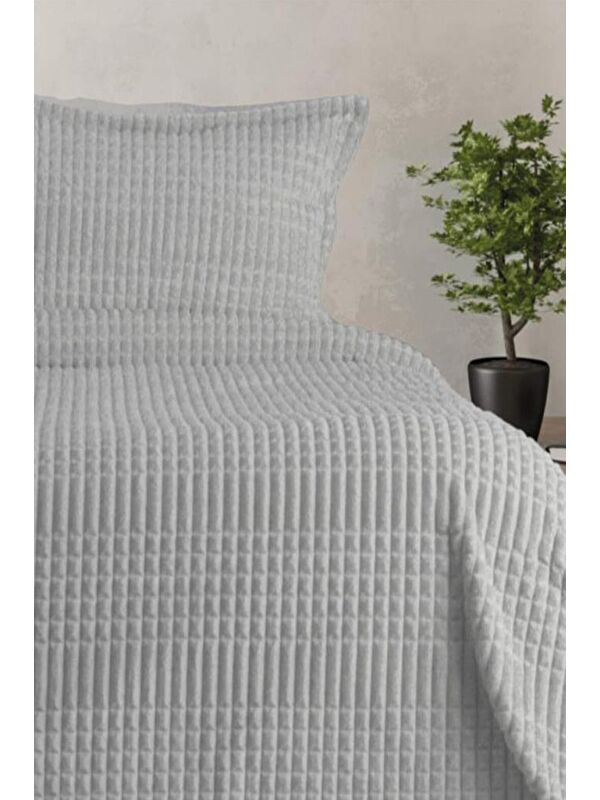 Çeyiz Diyarı Merinos Modern Line Çift Kişilik Battaniye Seti Gri