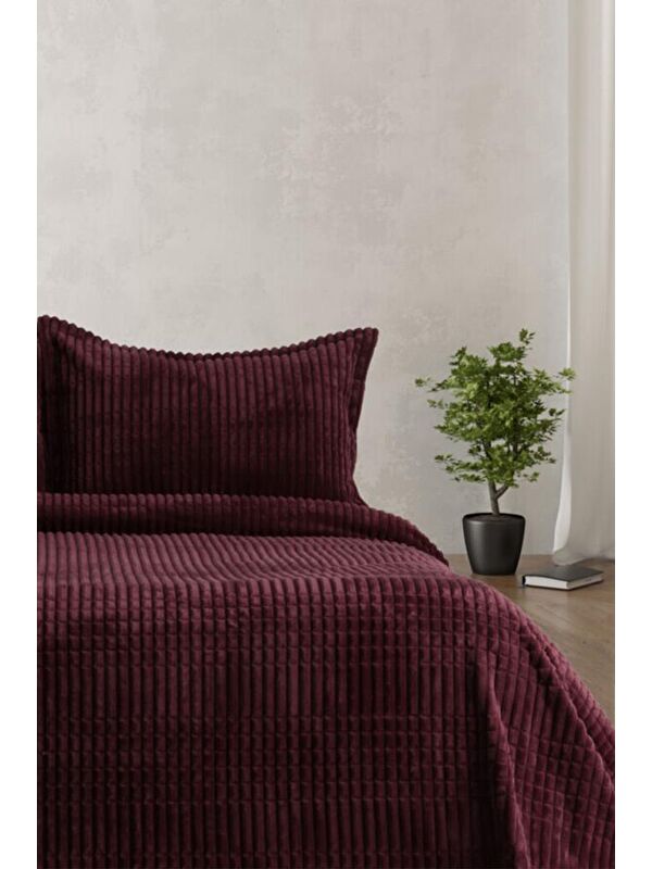 Çeyiz Diyarı Merinos Modern Line Çift Kişilik Battaniye Seti Bordo