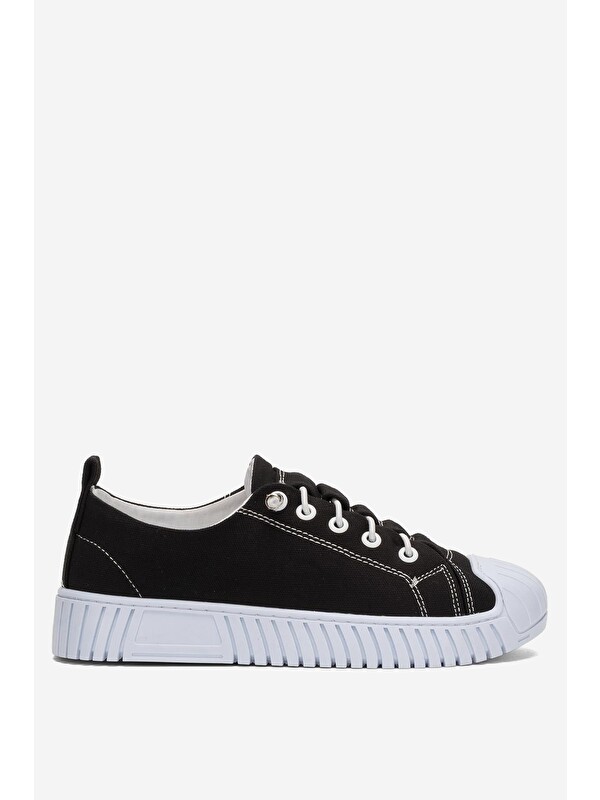 LİGER Unisex Kolay Giyilebilir Lastik Bağcıklı Spor Keten Sneaker Ayakkabı Sİyah - Beyaz