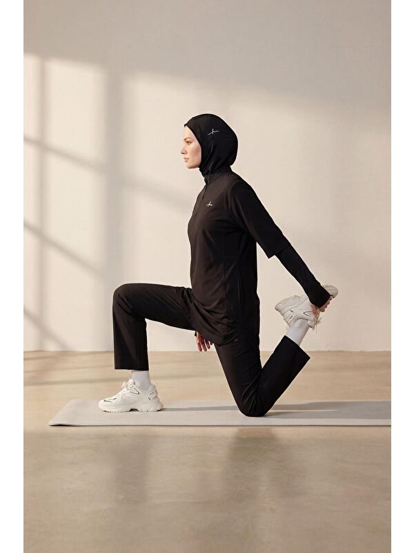 Haşema Active H-Per Fit Lazer Kesim Detaylı Siyah Tesettür Antrenman Üstü Act-33