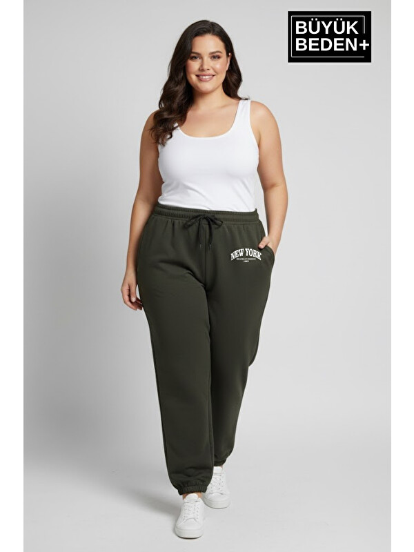 Süperlife Kadın Büyük Beden New York Paça Lastikli Rahat Kesim Jogger İnce Eşofman Altı SPR26BEAK951-5