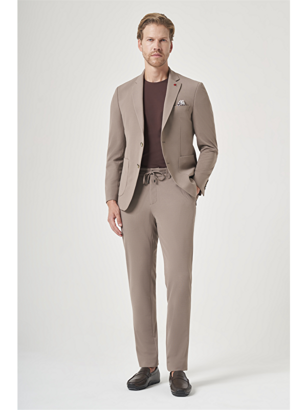 İMZA Kahverengi Mono Yaka 6 Drop Slim Fit Beli Lastikli Takım Elbise 1001260194