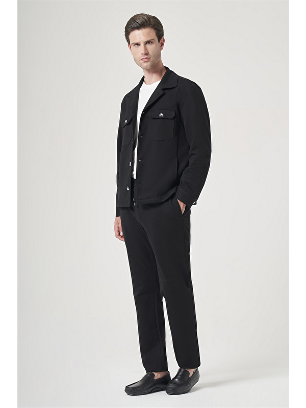 İMZA Siyah Berberi Yaka Örme Beli Lastikli 6 Drop Slim Fit Astarsız Esnek Takım Elbise 1001260177