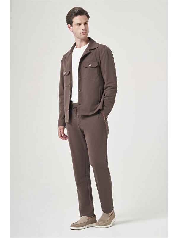 İMZA Kahverengi Berberi Yaka Örme Beli Lastikli 6 Drop Slim Fit Astarsız Esnek Takım Elbise 1001260177