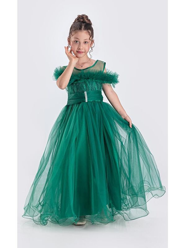 Mnk Baby & Kids Uzun Etek Kız Çocuk Robası Şifon Abiye M00723