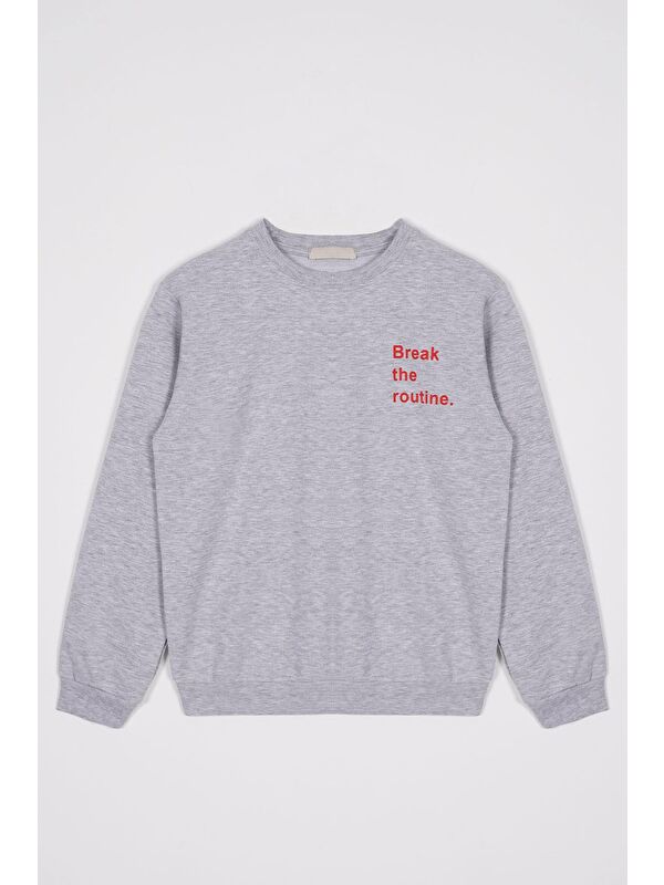 Zepkids Bisiklet Yaka Yazı Baskılı Erkek Çocuk Sweatshirt