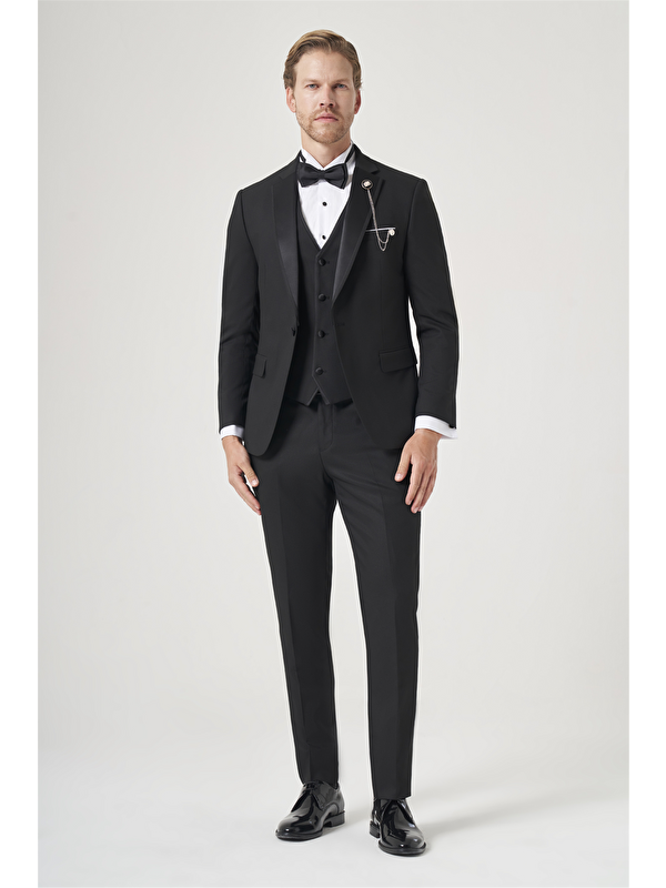 İMZA Siyah 6 Drop Slim Fit Esnek Yelekli Damatlık 1001260301