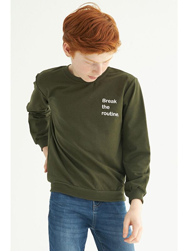 Zepkids Bisiklet Yaka Yazı Baskılı Erkek Çocuk Sweatshirt