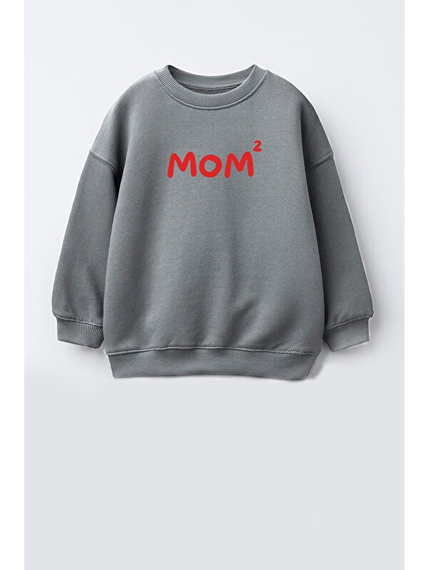 Monila Unisex Çocuk Anne Baskılı 3 İplik Kumaş Pamuklu Sweatshirt