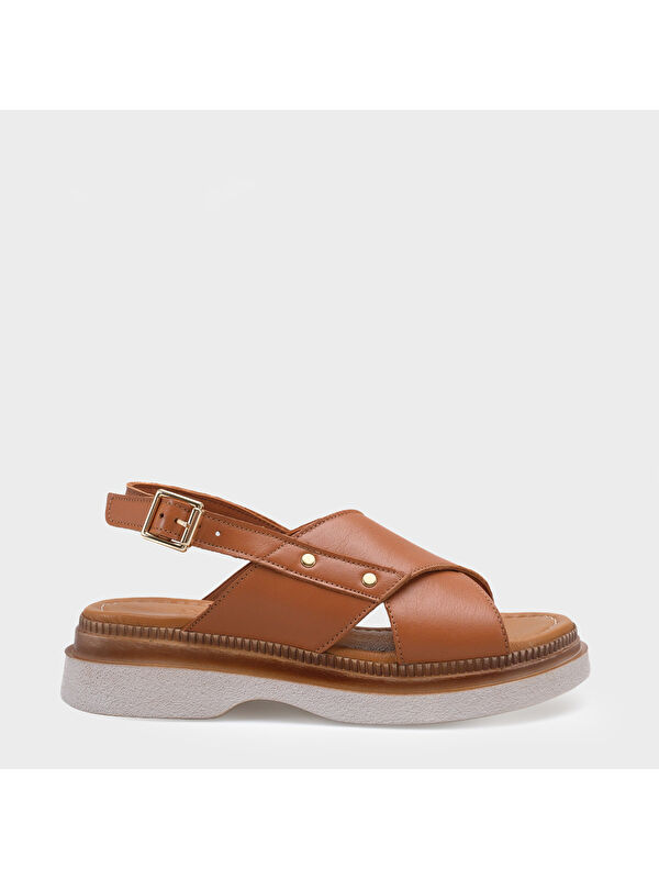 Capone Outfitters Katy Hakiki Deri Soft Konfor Dolgu Topuk Kadın Sandalet