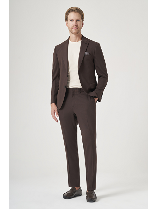 İMZA Kahverengi Kırlangıç Yaka 6 Drop Slim Fit Tam Astar Esnek Takım Elbise 1001260148