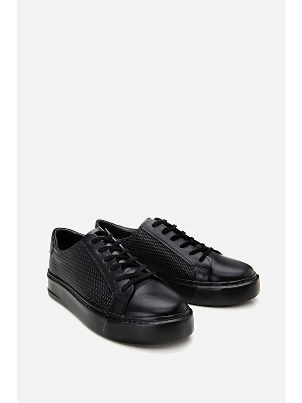 Erkek Deri Siyah Hafif Tabanlı Spor Ayakkabı - Görsel 5