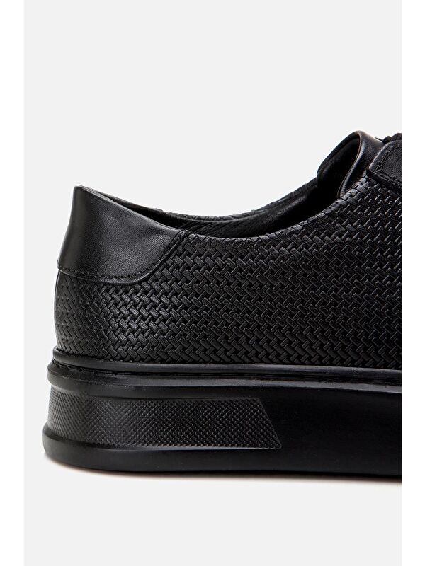 Erkek Deri Siyah Hafif Tabanlı Spor Ayakkabı - Görsel 6