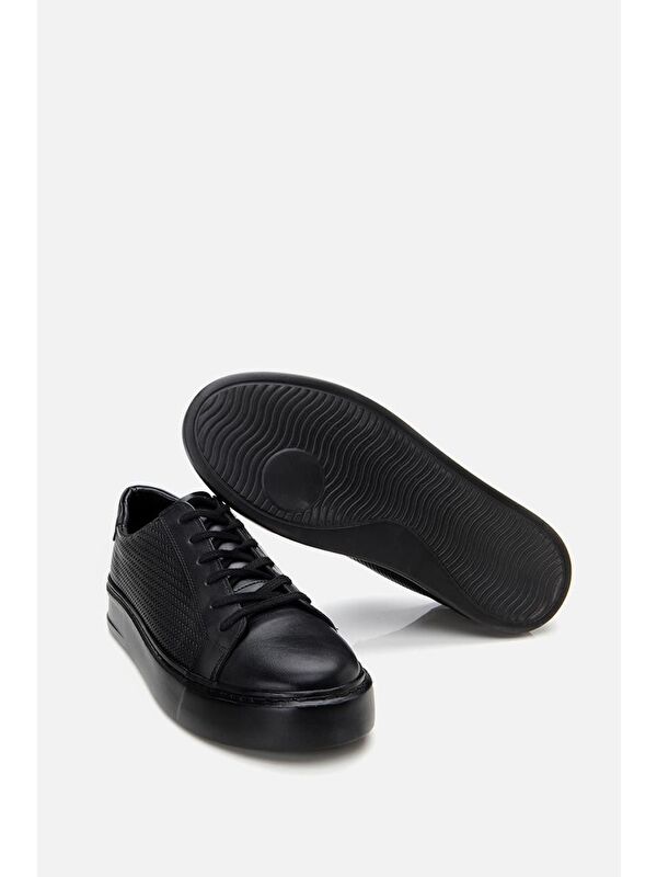 Erkek Deri Siyah Hafif Tabanlı Spor Ayakkabı - Görsel 10