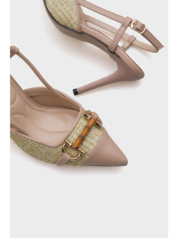 Capone Outfitters Bej Capone Outfitters Hetty Tahta Tokalı Hasır Stiletto