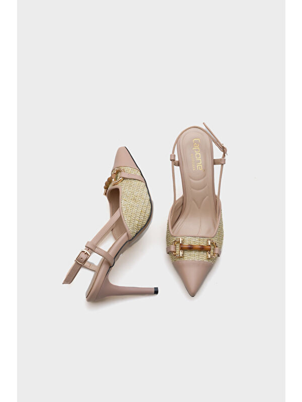 Capone Outfitters Bej Capone Outfitters Hetty Tahta Tokalı Hasır Stiletto