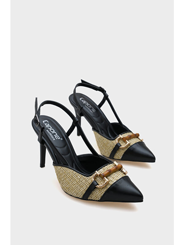 Capone Outfitters Bej Capone Outfitters Hetty Tahta Tokalı Hasır Stiletto