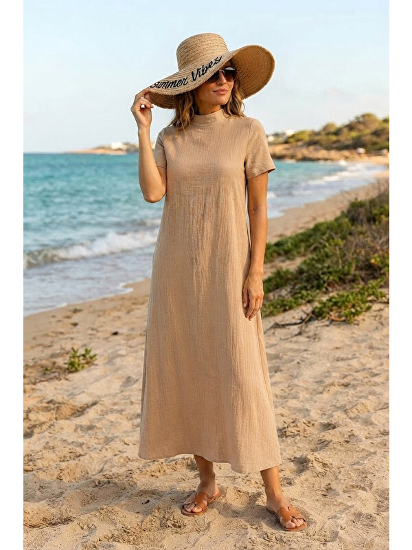 Marina Nakışlı Camel Hasır Şapka HSR2607-1