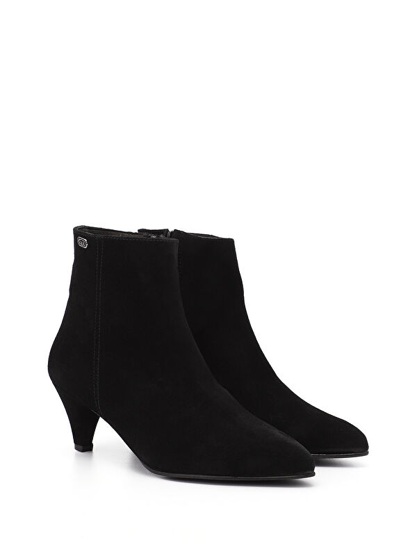 Kadın KOYU SİYAH Fermuarlı Sivri Burun Hakiki Deri Bot - Görsel 3