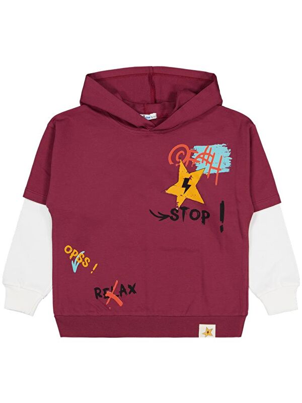 Civil Boys Stop Yıldız Baskılı 6-9 Yaş Sweatshirt - Bordo 9-10 Yaş