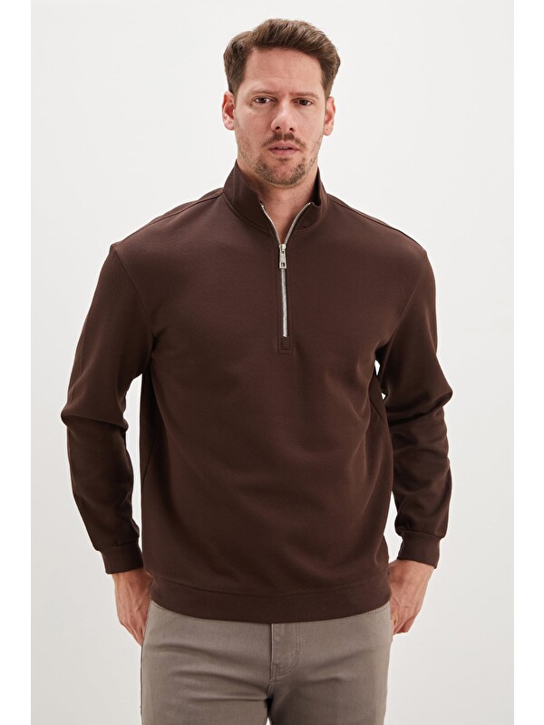 Fullamoda Yarım Fermuarlı Dik Yaka Pike Kumaş Sweatshirt