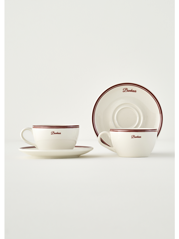 Bella Maison Bonheur 2'li Porselen Çay Fincanı Bordo (270 cc)