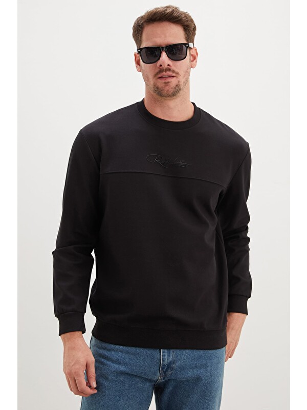 Fullamoda Kabartma Baskılı Çimalı Bisiklet Yaka Sweatshirt
