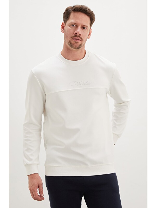 Fullamoda Kabartma Baskılı Çimalı Bisiklet Yaka Sweatshirt