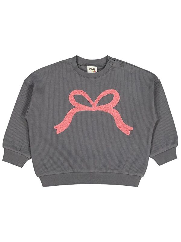 Civil Baby Fiyonk Nakışlı 6-18 Ay Sweatshirt - Gri 6-9 Ay