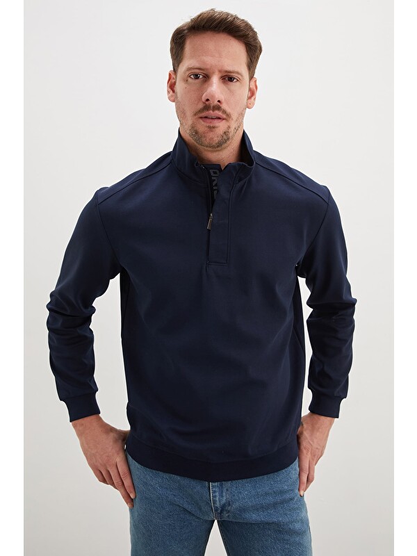 Fullamoda Original Baskılı Yarım Fermuarlı Dik Yaka Sweatshirt
