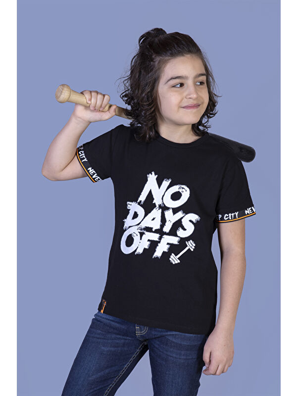 Toontoykids Erkek Çocuk Baskılı Kolları Şerit Detaylı Tişört