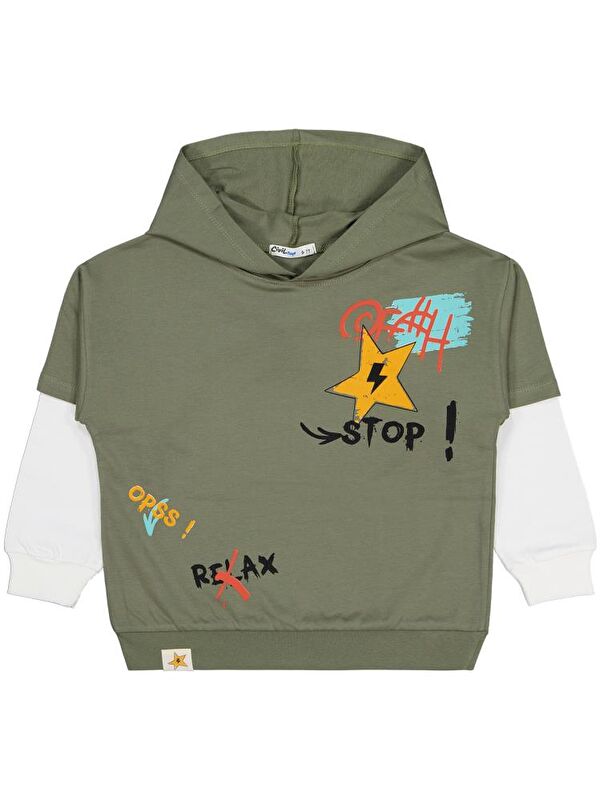 Civil Boys Stop Yıldız Baskılı 6-9 Yaş Sweatshirt - Haki 9-10 Yaş