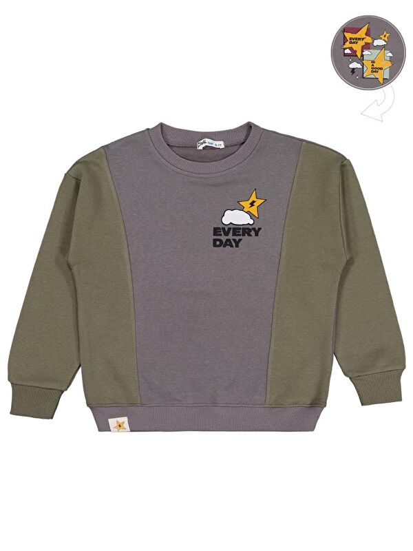 Civil Boys Every Day Yıldız Baskılı 6-9 Yaş Sweatshirt - Haki 6-7 Yaş
