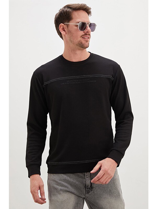 Fullamoda Yazı Baskılı Çimalı Bisiklet Yaka Modal Sweatshirt
