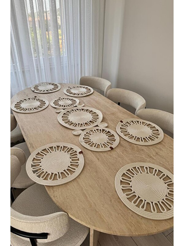 Çeyiz Diyarı Salin Lüks Jüt 7 Parça Yemek Takımı Krem