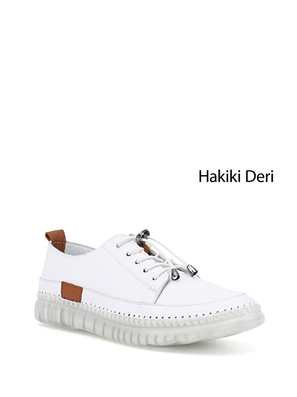 GÖNDERİ(R) Kadın CANLI BEYAZ Bağcıklı Hakiki Deri Sneaker
