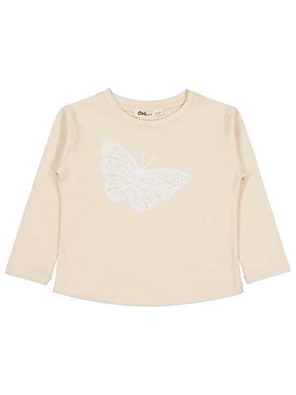 Civil Girls Kelebek Baskılı 2-5 Yaş Sweatshirt - Fil Dişi 2-3 Yaş