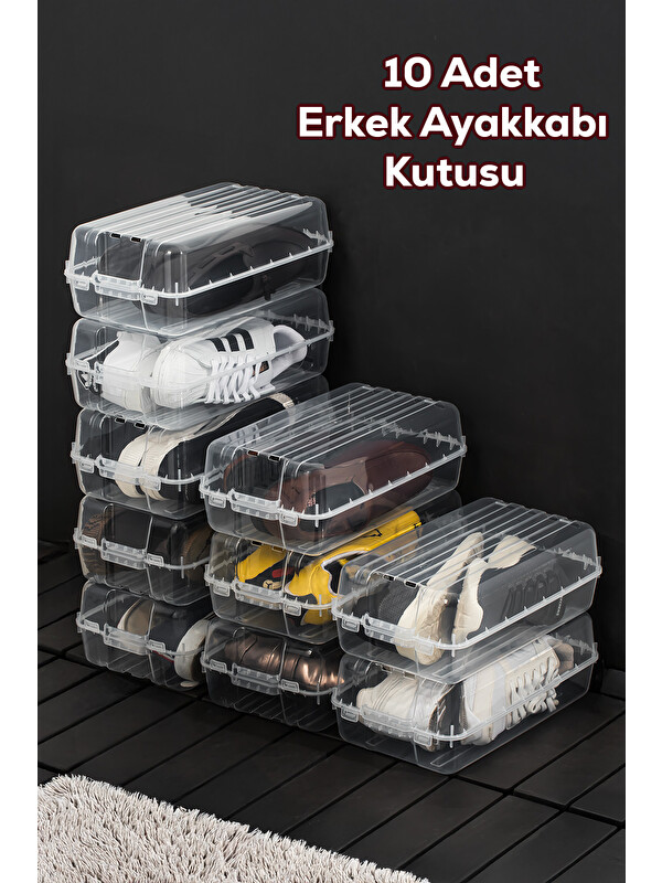 Porsima 3207 10 Adet Erkek Ayakkabı Saklama Kutusu - Pratik Ayakkabı Kabı Düzenleyici Saklama Seti
