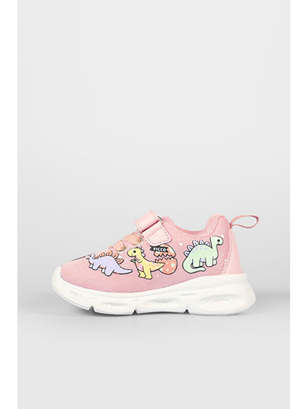 Dino Işıklı Kız Okul Öncesi Pudra Spor Ayakkabı - Görsel 4